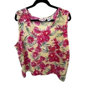 JOANNA Plus Size Yellow Pink Floral Sleeveless Tank Top Size 3X